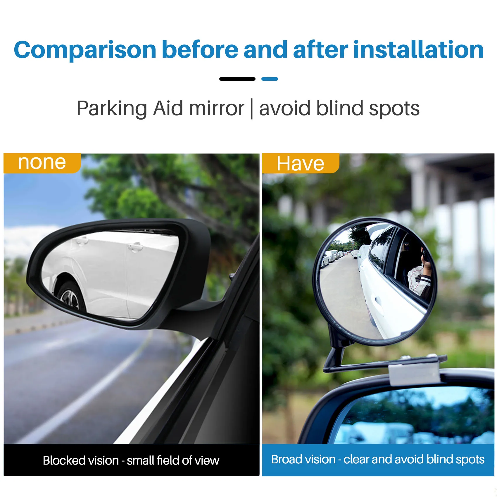 1 Set of 2 Car Blind Spot Mirrors Car Side Convex Mirror Wide Angle Round Car Rear View Mirror