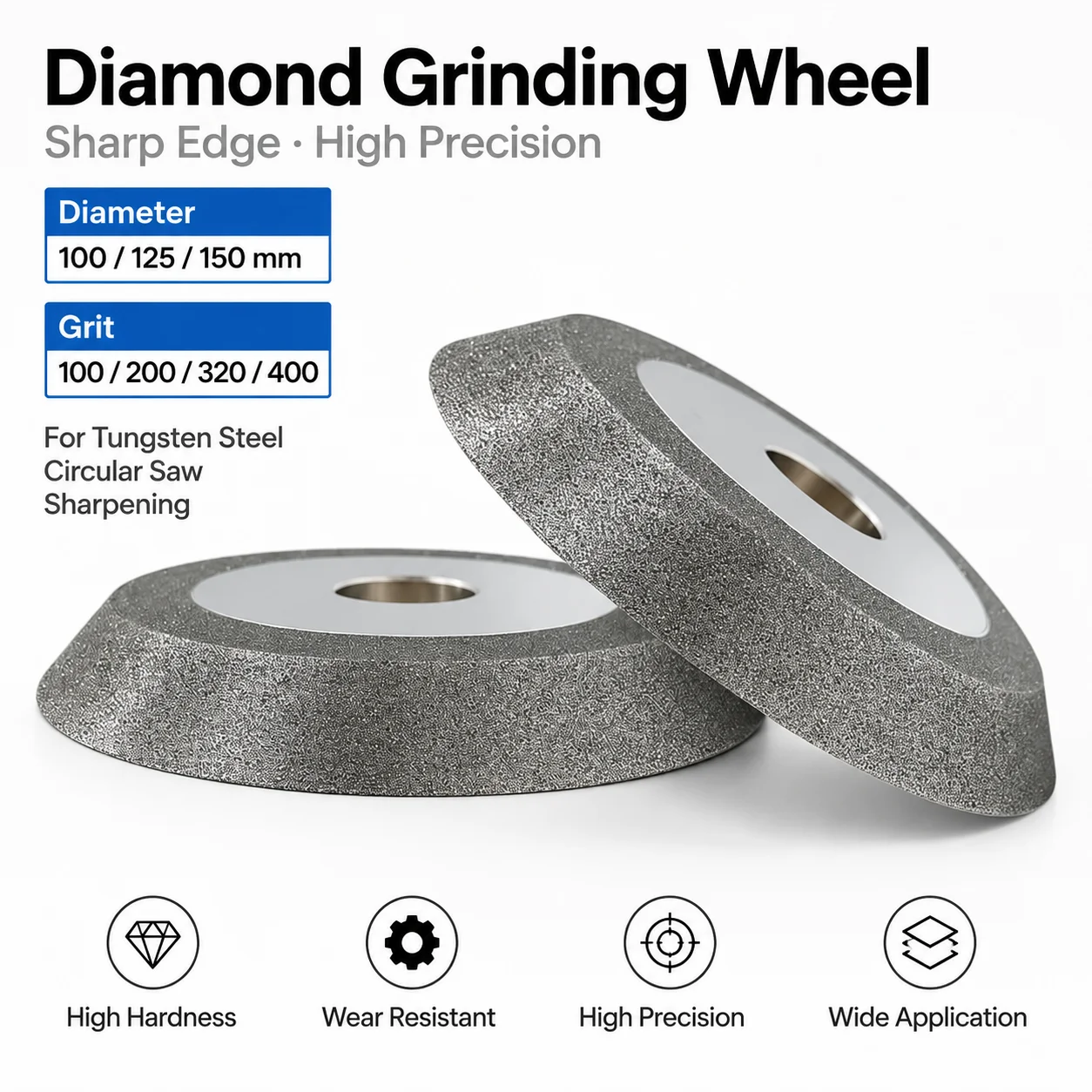 D100mm D125mm D150mm Diamond SDC Grinding Wheel 100 200 320 400 Grit Sharpening Disc for Tungsten Carbide Circular Saw Blade