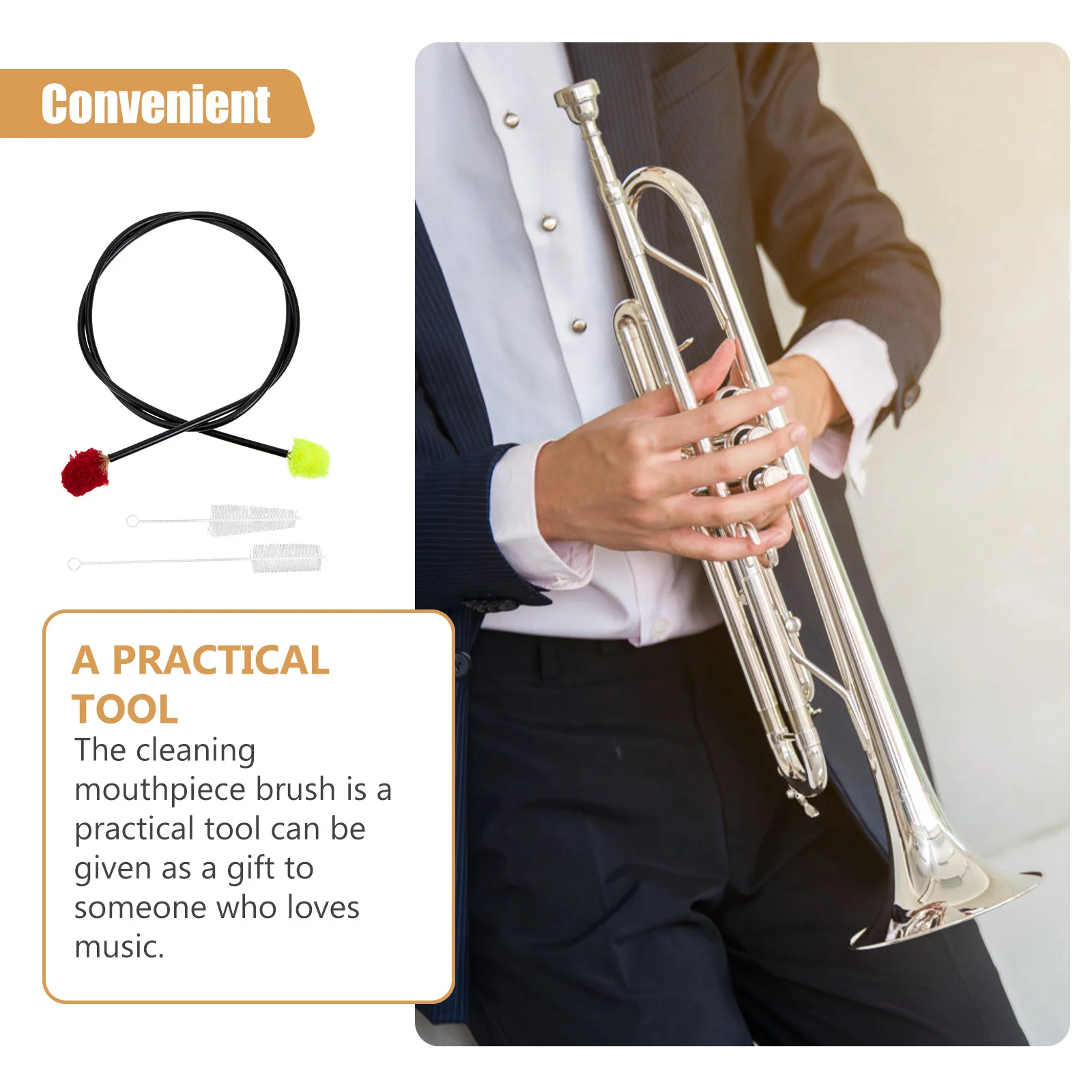 

3Pcs Long Handle Wind Instrument Cleaning Brushes Durable Sound Hole Cleaning Tools Saxophone Trumpet Trombone Musical