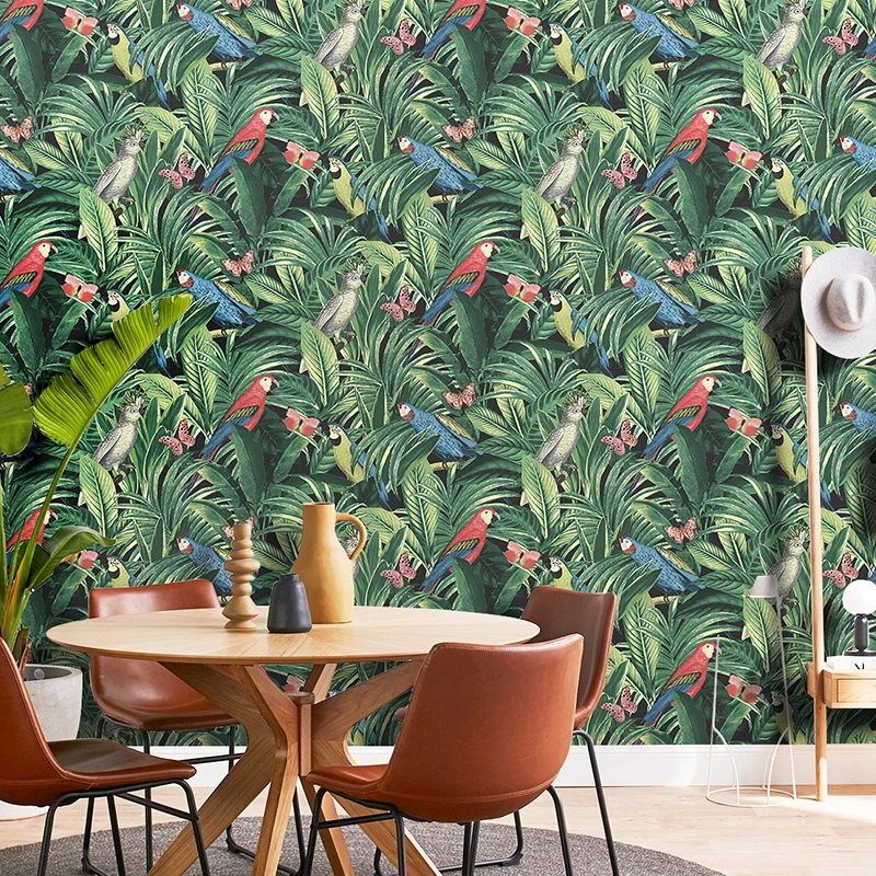 Tropical Rainforest Wallpaper Parrot Green Palm Leaves Wallpaper Hotel Living Room Bedroom Wall Mural