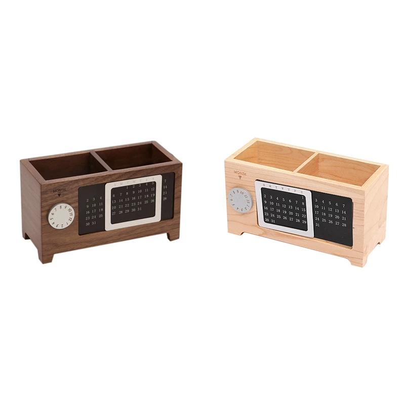 Calendar Pen Holder Multifunctional Desktop Office Storage Box Office Desktop Ornaments Maple Wood Storage Box Durable