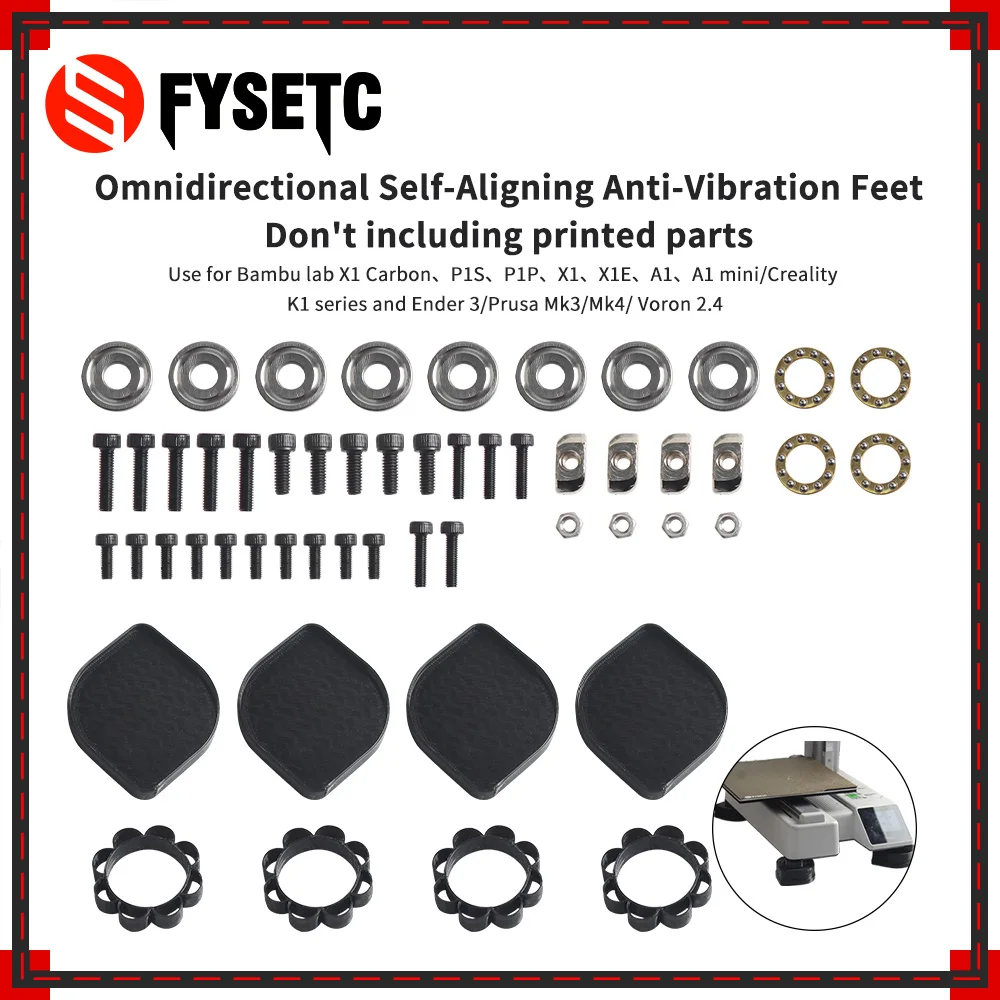 Self-Aligning Anti-Vibration Feet for 3D Printer Strong Shock Absorption Foot Pad for Voron 2.4 Bambulab X1/P1 Prusa Creatlity