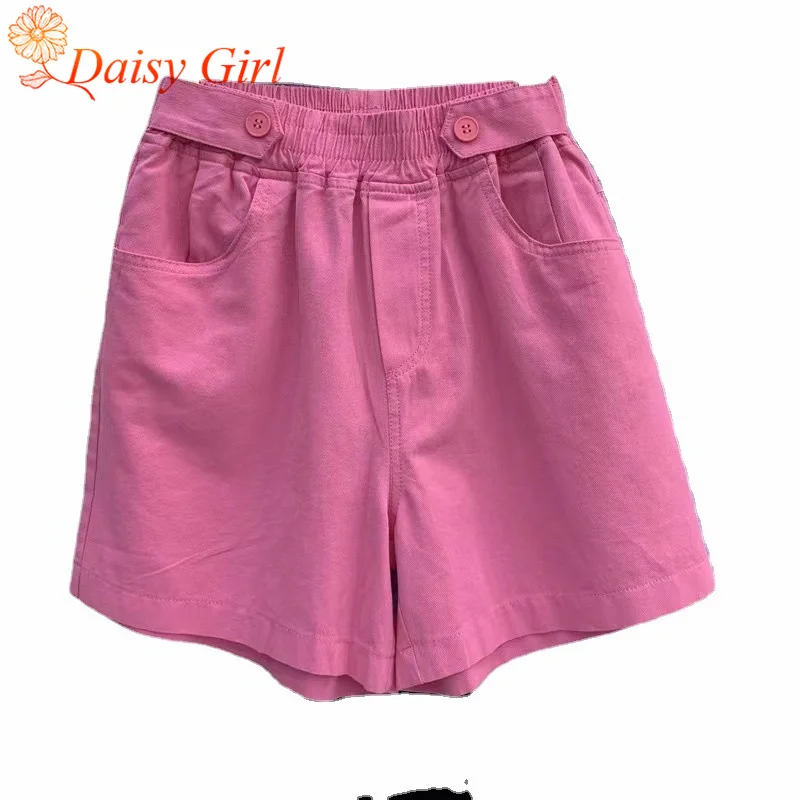 2025 Summer Hong Kong Flavor Daddy High Waist Wash Cowboy Cotton Wide-Leg Shorts Student Loose Five-Point Casual Pants