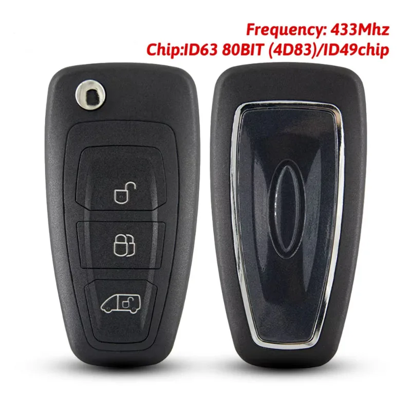 Clé télécommande pliable FCC A2C53435329 433Mhz FSK ID63 80BIT(4D83)/puce ID49 pour Ford Transit Custom Connect 2012-2019