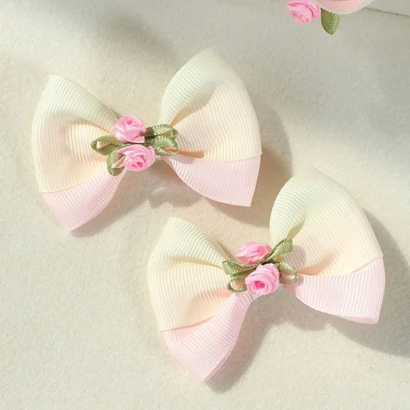 3Pcs Ribbon Bowknot Hair Clips Girls Silk Rose Flower Hairpins Boutique Korean Hair Accessories Kids Barrettes Headwear