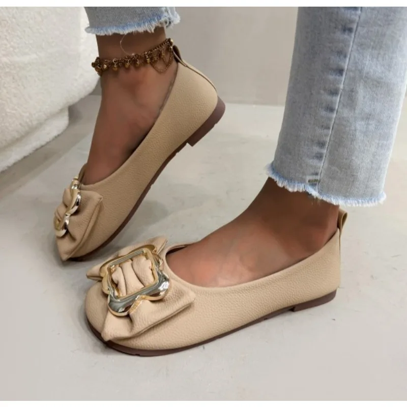 

Brand Designer Flat Shoes Women's Comfortable Soft Sole Shallow Mouth Slip on Casual Loafer Leather Single Shoes Loafers