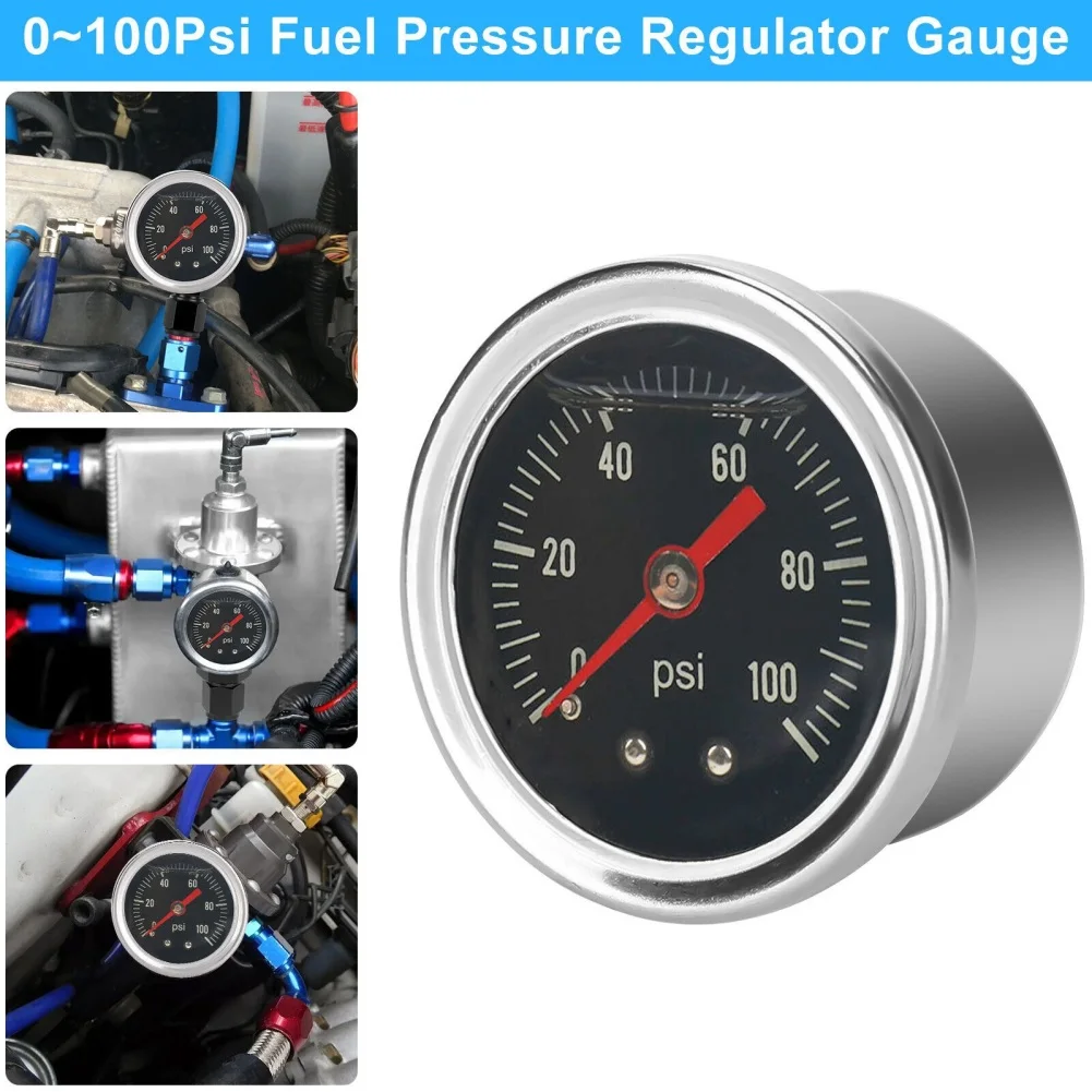 

Air Pressure Gauge 40mm Dial Size 0-100psi 1/8"NPT Mount 6AN Adapter Back Mount Stainless Steel Case For Air Gas Water Fuel