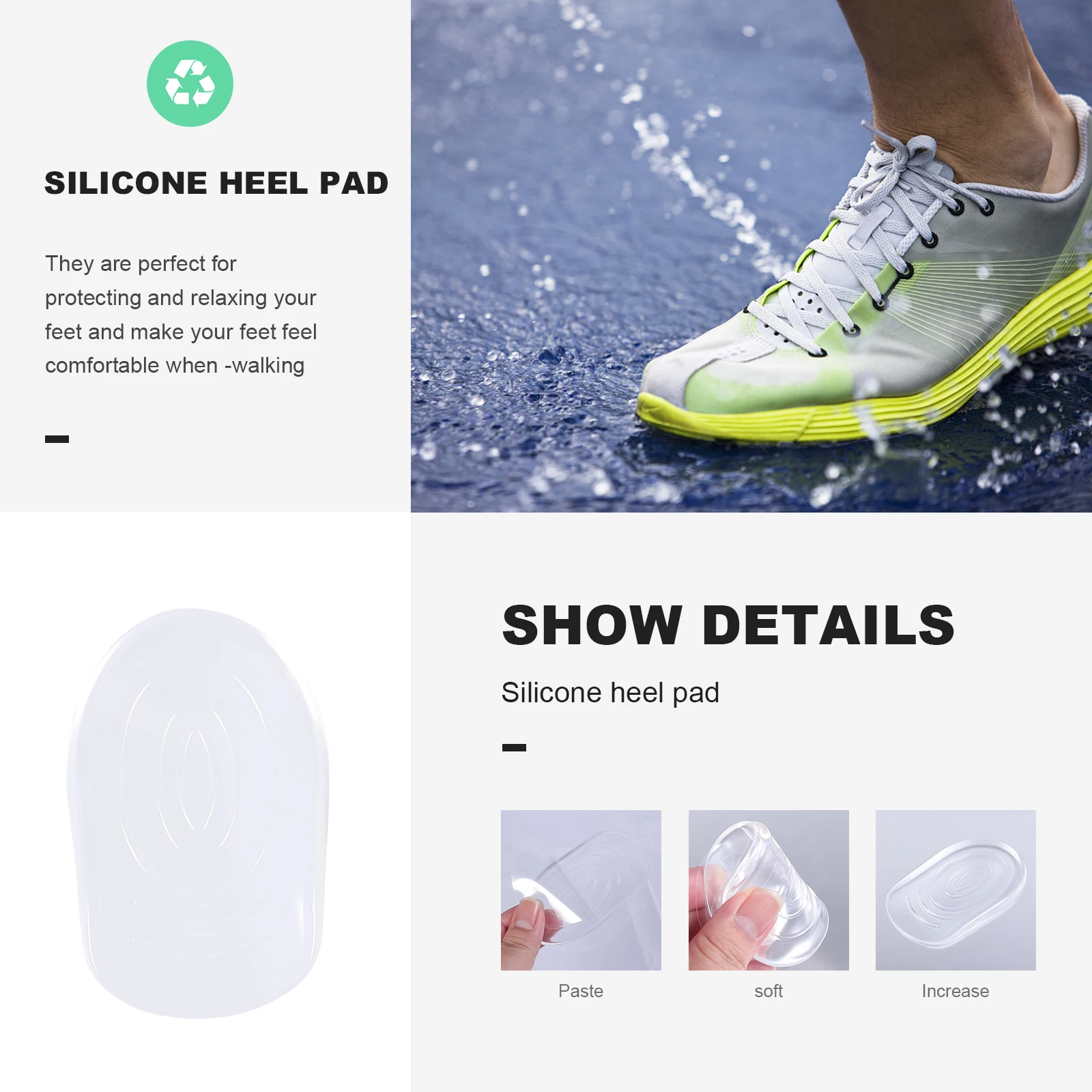 

6 Pairs Heel Pads Anti Slip thopedic Insoles Silica Gel Cushions Thickened Foot Support Inserts for High Heels Boots Flats Men