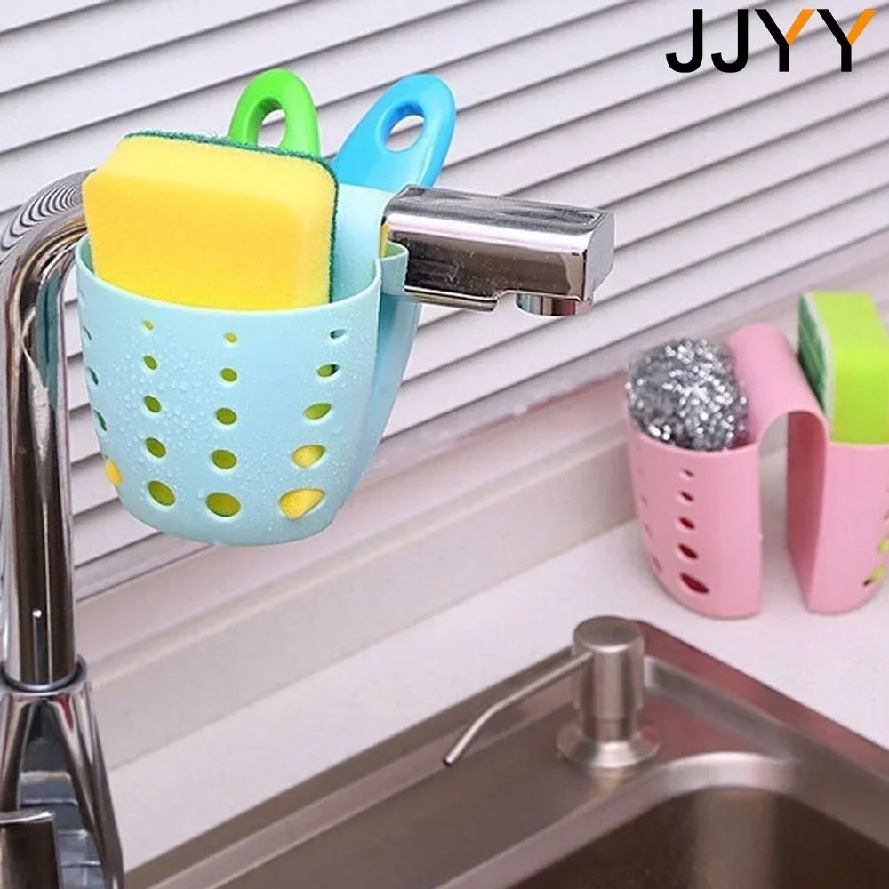 JJYY Kitchen Sink Hollow Drainage Hanging Basket Double Silicone Brush Sponge Hanging Bag Sundries Faucet Drainer Kitchen Tools