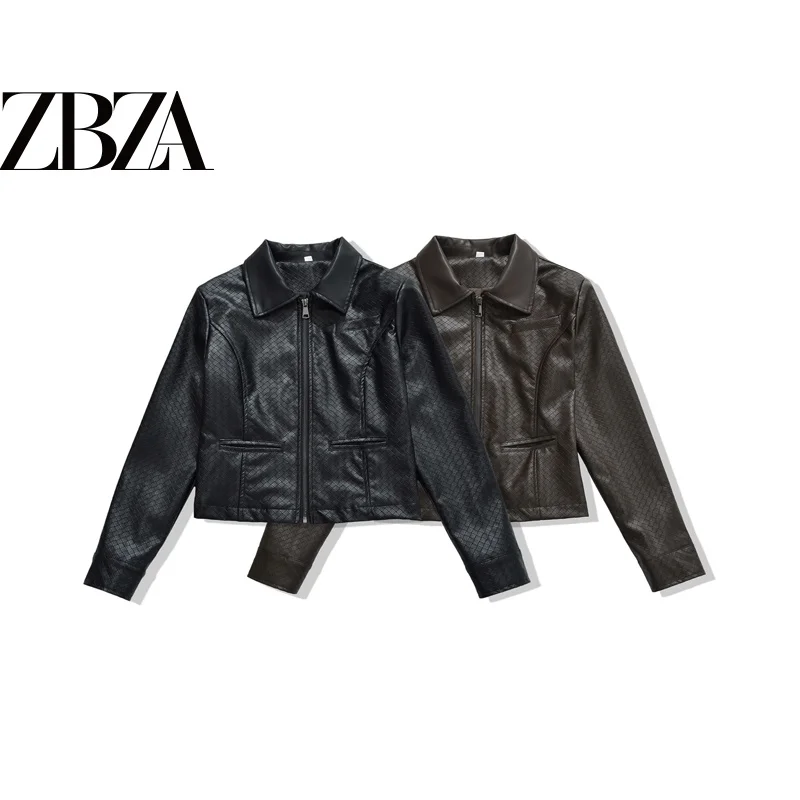 Pure Color Pleated Pants Commuter Style Drapey ZR Wind Women's Fashion Short Synthetic Leather Coat Autumn Season No Brand