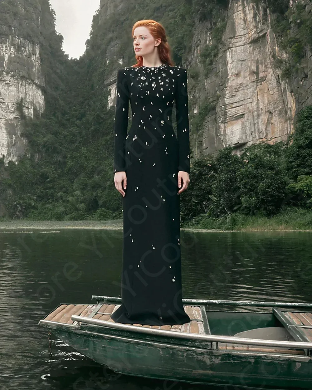 Vintage Black Evening Dresses Arabic Long Sleeves Prom Party Dresses Beading Round Neck Wedding Guest Gowns 2024 Modest On Sale