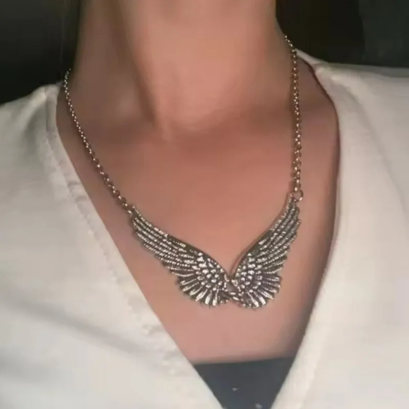 Vintage Angel Wings Feather Choker Y2K Aesthetic Link Chains Statement Necklace for Women Collar Bib Wedding Tribal Gift