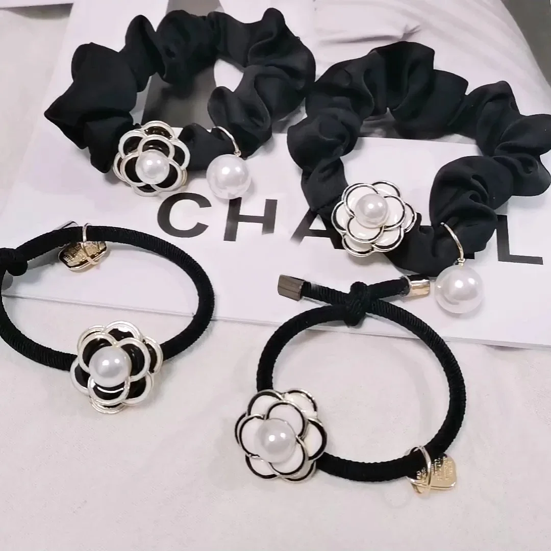 

luxury brand Black camellia pearl hair rope female Korean headband hair ties frozen accessories for girls fashion accessory