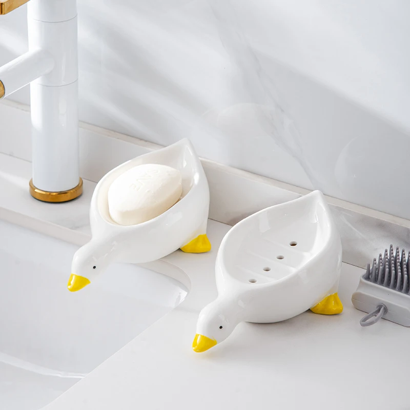 【1PC Duck Soap Box Cartoon Soap Dish Drainable Soap Holder Soap Container Soap Dish For Tray Bathroom Accessories】