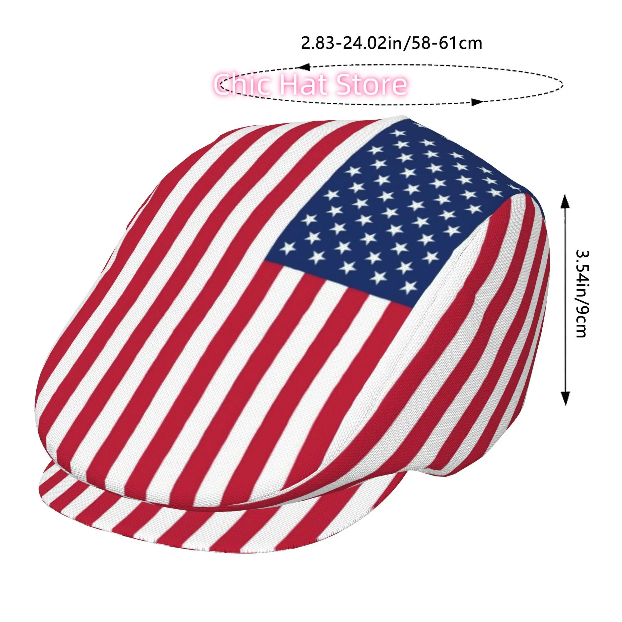 1pc Classic American National Flag All-Over Print Flat-Top Hats for Men And Women, Newsboy Caps, Berets, Irish Hats, Driver Caps