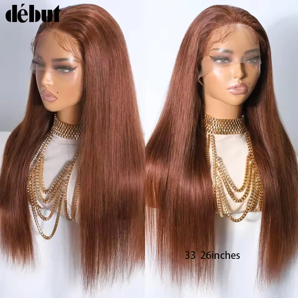 

Парик с прямым краем из натуральных волос 13x5, красноватый, коричневый, 4XL, роскошный, гладкий и естественный вид, элегантный HD-парик с фронтальной сеткой, предварительно снятая линия роста волос