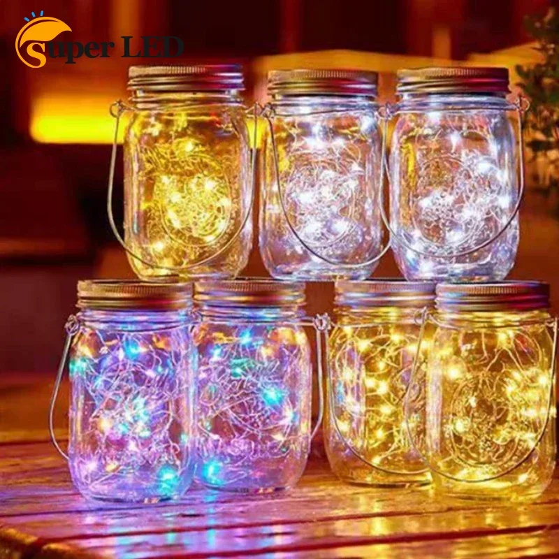 

Xmas Holiday Solar Lantern Outdoor HangingLight Led Fairy String Lamp Waterproof Table Lamp Frosted Glass Bottle Garden Light