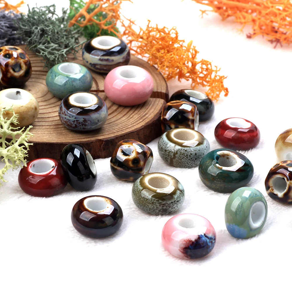 4Pcs/Bag 15MM Ceramic Circular Large Hole Loose BeadsDIY Handmade Bead Material Bracelet Necklace Jewelry Loose Bead Accessories