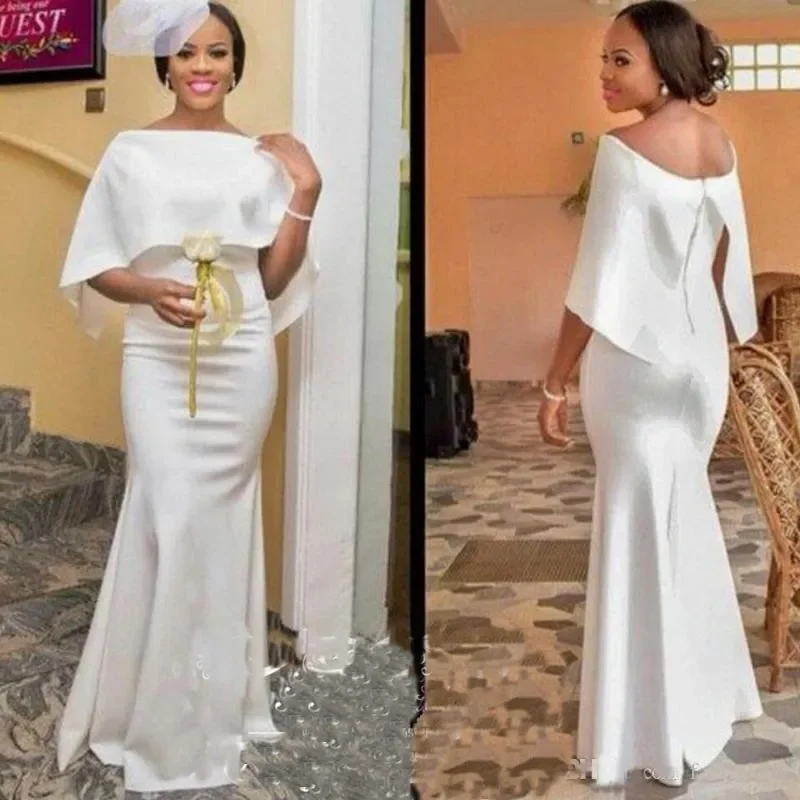 

Элегантные вечерние платья русалки по индивидуальному заказу с накидкой на рукавах, длинное белое атласное платье длиной до пола, арабское женское платье для выпускного вечера, красная дорожка