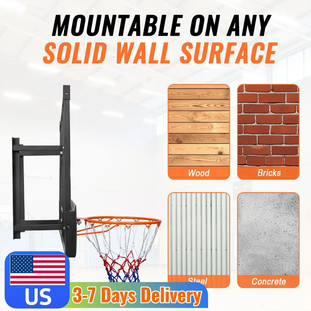 

Настенные баскетбольные кольца 47 дюймов для использования в помещении и на улице: для гаража, фитнес-центра, сарая, школы, спортзала, подъездной дорожки