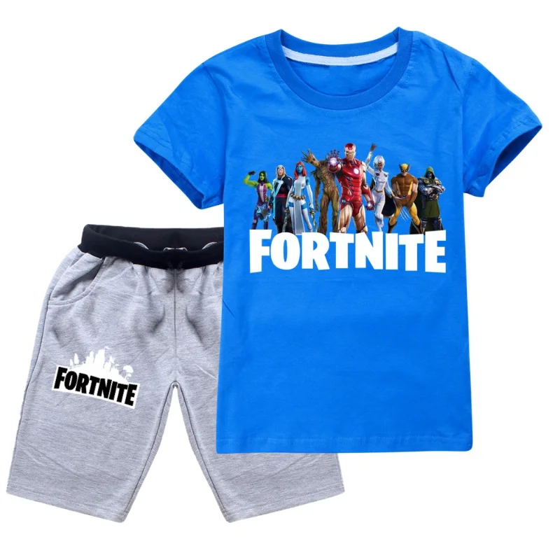 

Fortnite Tshirt Pants Suit Children Cartoon Anime Clothes Set Summer Short Sleeve Tee Shorts Sportswear Outdoor Clothing