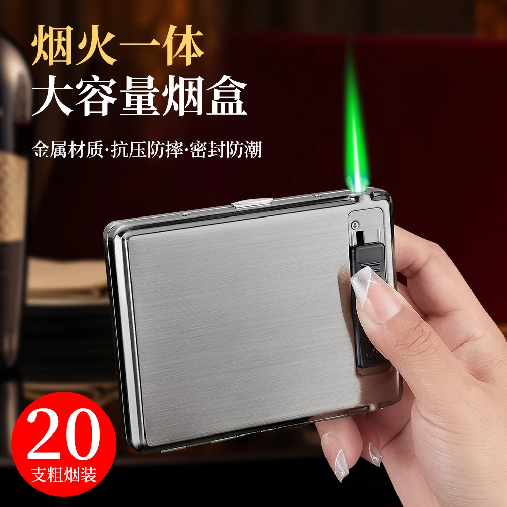 Compact 2 In 1 Cigarette Case And Direct Fire Lighter Anti Pressure