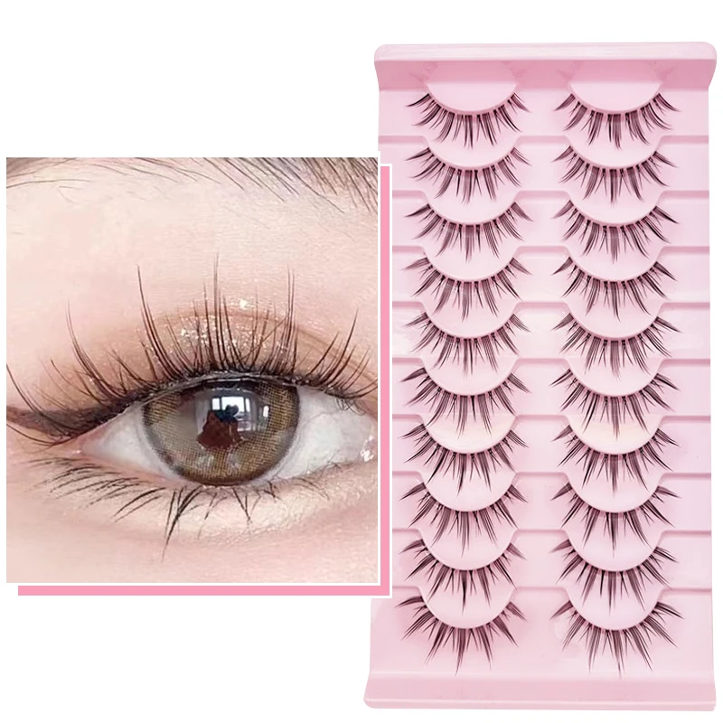 10 Paar Natürliche Manga-Wimpern, Volle Streifenwimpern für Make-up, Großhandel, Dropshipping, Wimpernverlängerung, Anime-Kunstwimpern – Detail 3