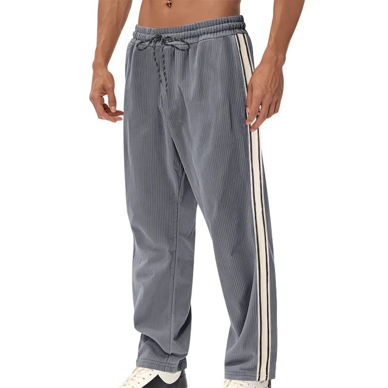 Autunno Inverno Uomo Casual Pantaloni di velluto a coste caldi Pantaloni sportivi larghi a righe retrò per uomo Pantaloni da uomo versatili Harajuku in vita elastica