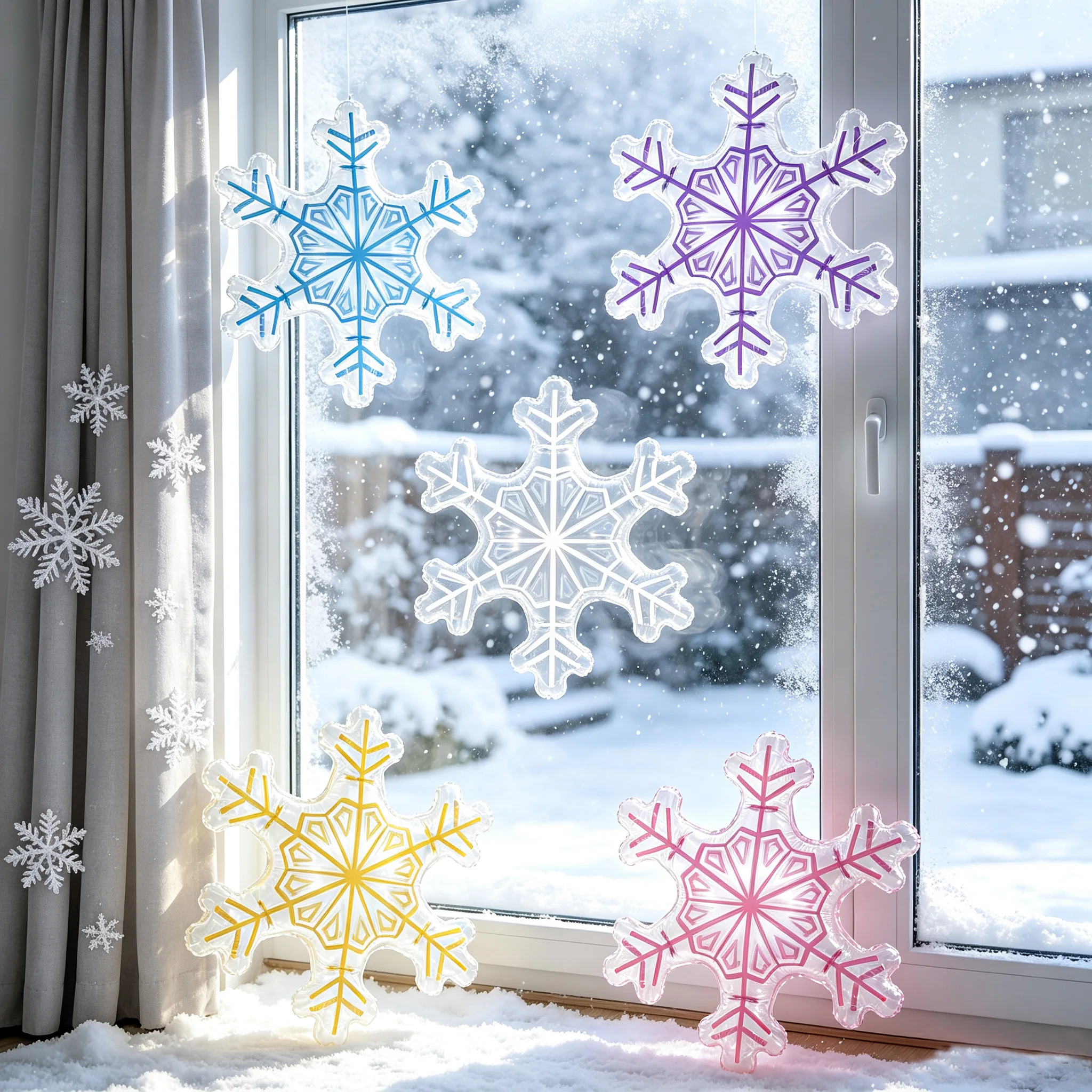 Snow Balloons Christmas Balloons White Pink Blue Yellow Green Purple Snowflake Balloons Winter Theme Birthday Decor Party Ballon