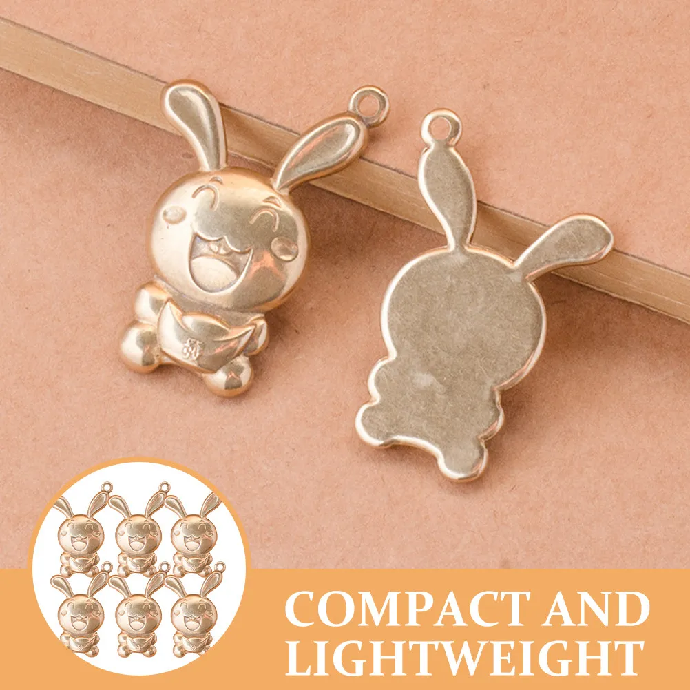 6Pcs Brass Bunny Keychain Charms Pendant DIY Accessories Retro Rabbit Zodiac Hanging Decor Brass Bunny Ornament - view 6