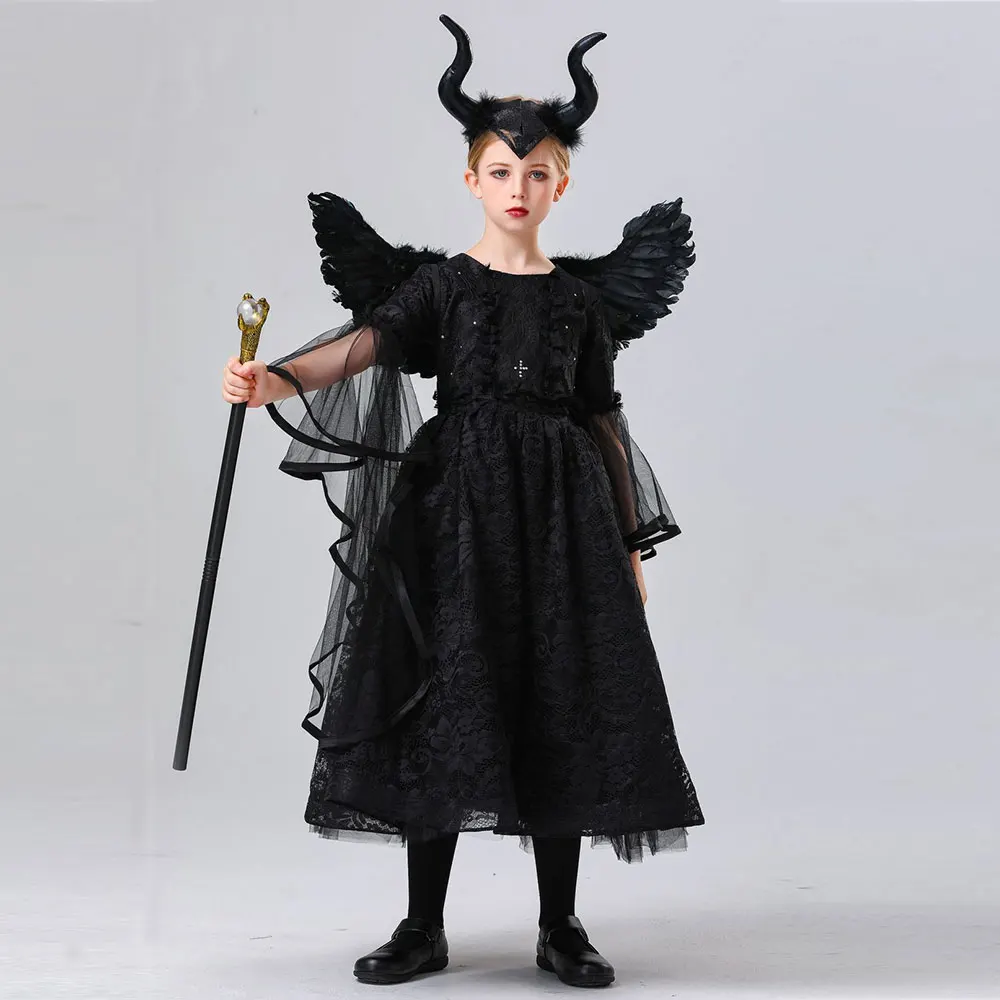 

Halloween Devil Vampire Witch Cosplay Dress Kid Girl Evil Queen Dress Children Stage Show Dress Up Party Dresses