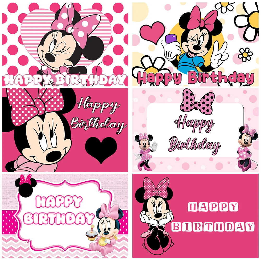 

Pink Minnie Mouse Theme Birthday Party Vinyl Background Baby Shower Photography Props Girl Room Decor Supplies Hanging Paintings