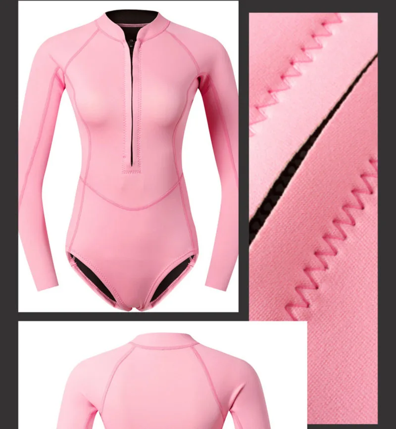 Woman Diver One-Piece Diving Suit 2mm Neoprene Long Sleeve Sun Protection for Whole Body Swimsuit Surfing Snorkeling Suit Dive