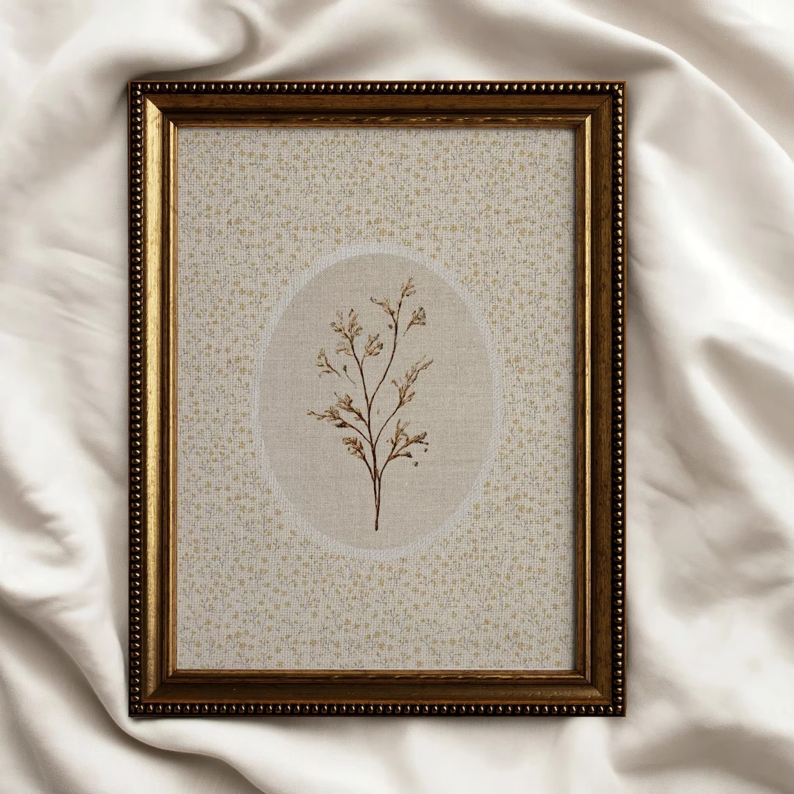 Vintage Floral Art Poster Embroidered Dried Flowers Printable Wall Art Retro Botanical Canvas Print Antique Cottagecore Decor