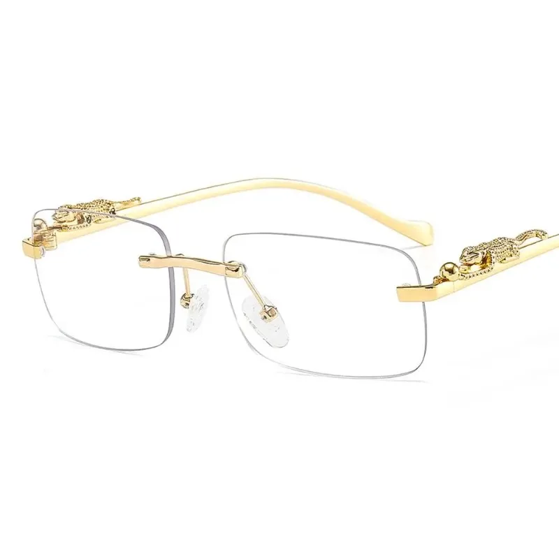 Rimless Square Sunglasses Women Men Luxury Brand Designer Popular Travel Driving Metal Leopard Head Sun Glasses Shade Eyewear