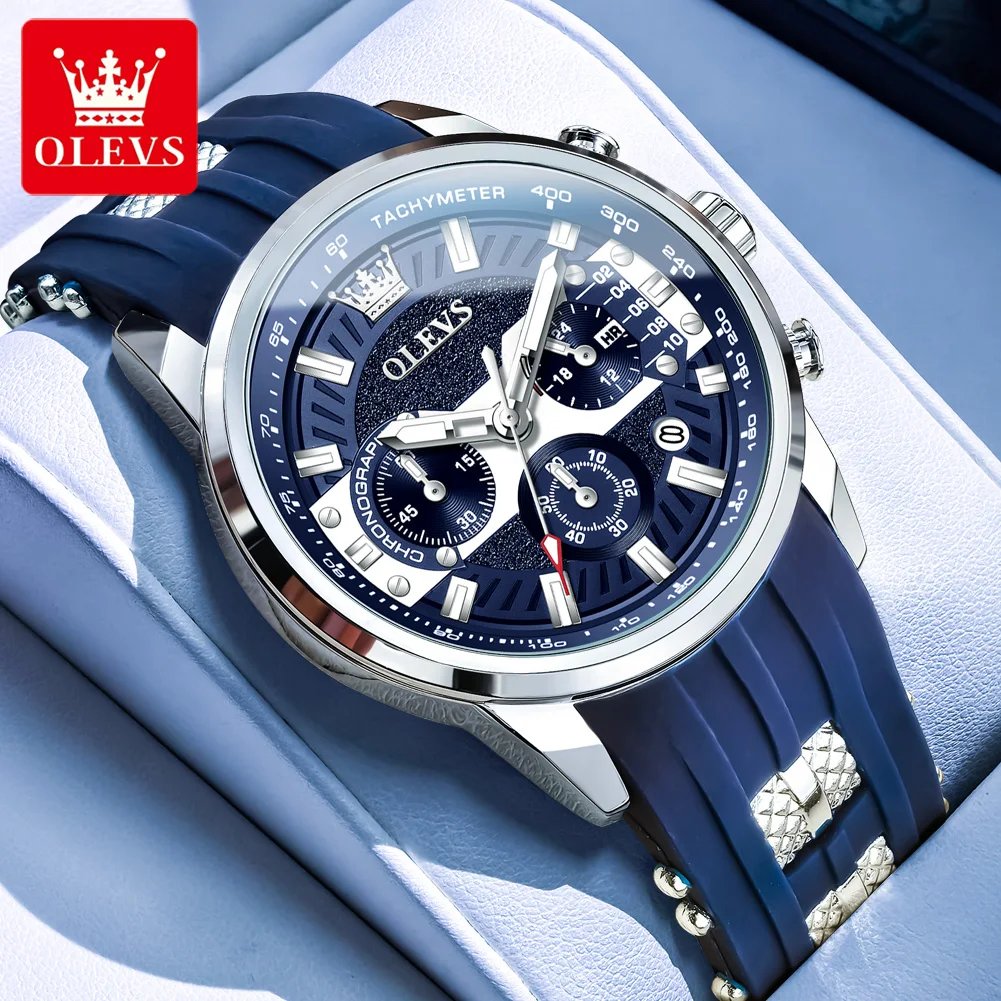 OLEVS Men's Watches Top Brand Classic Fashion Original Quartz Watch for Man Waterproof Luminous Date Chronograph Silicone Strap