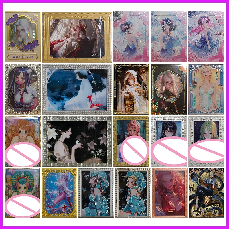 

Anime ONE PIECE Rare Metal Bonney Alvida Tashigi Ulti Kalifa Monet Rebecca Kozuki Hiyori Collectible Cards Toys for Boys Gift