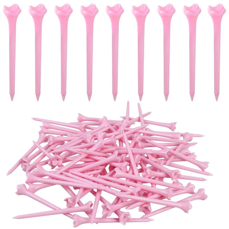 50pc Professional Tee System Plastic Golf Tees 3-1/4\'\' length Low-Resistance Tip less friction Gift for Golfers White/pink