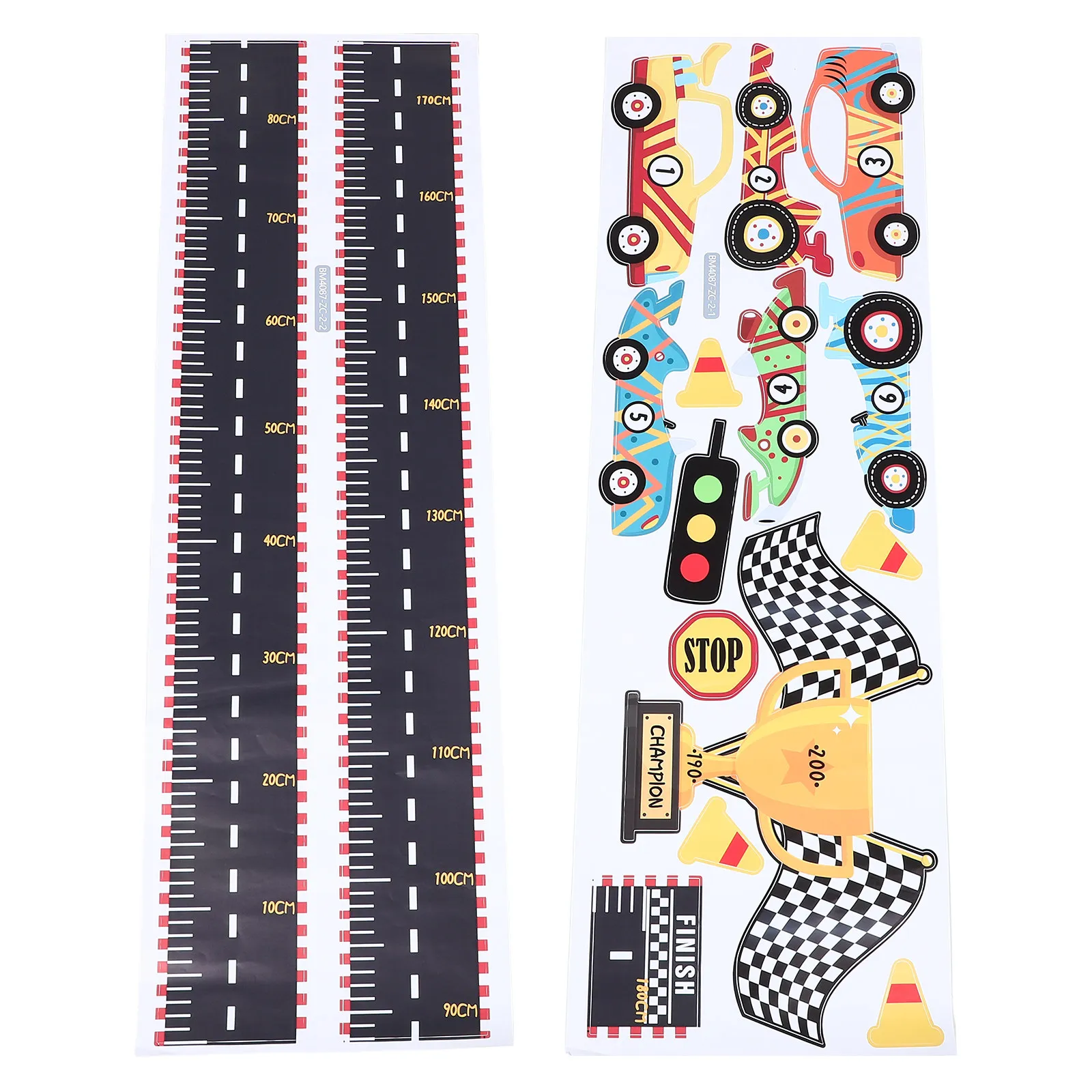 PVC Race Car Height Chart Wall Sticker Self-Adhesive Removable Kids Growth Measurement Decal Track-Themed Decor for Nursery