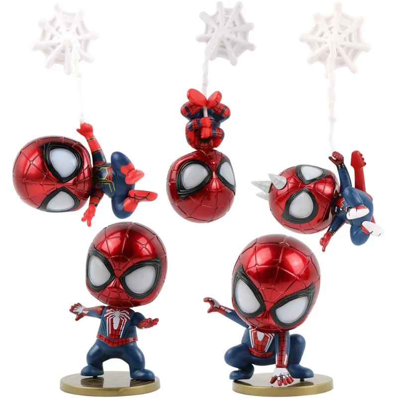 Hot toys set da 5 pezzi Marvel Anime Spider-Man PVC solid Q version Doll torta di compleanno decorazioni da forno ciondolo giocattolo regalo per bambini