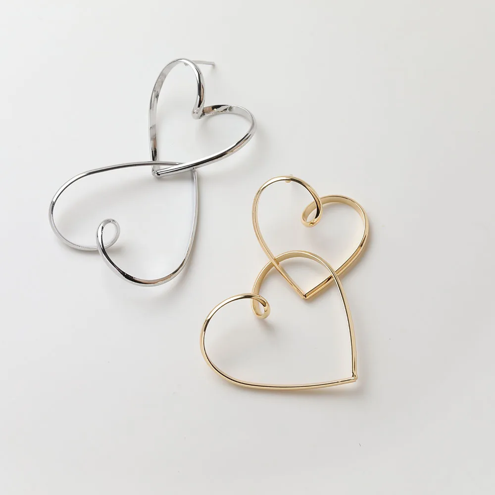 2PCS Dainty Double Heart Ear Studs Earrings for Jewelry Making DIY Hand Made Brass 14k Gold Plated 52*32mm Accessories