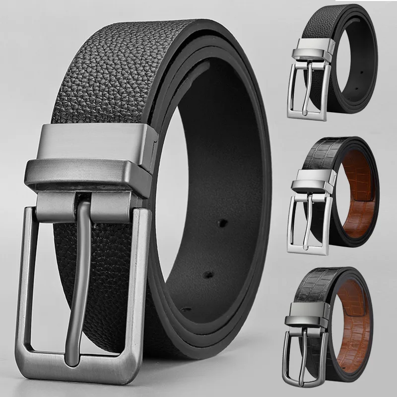 

New 3.7cm Leather Rotating Needle Buckle Waist Belt For Casual Business Men's High-Quality Black Stone Decorative Pants Belt