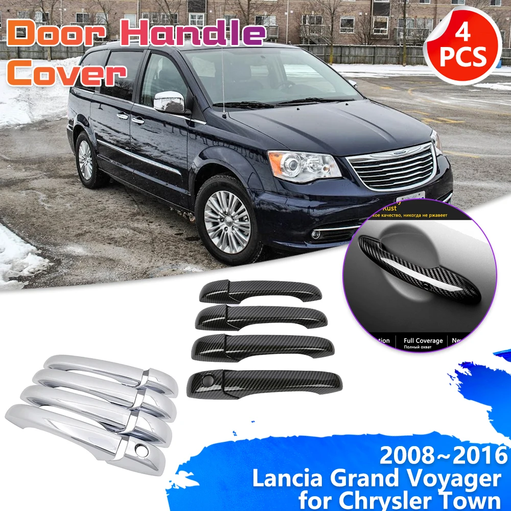 Car Door Handle Cover for Chrysler Town Lancia Grand Voyager 2008~2016 Chrome Trim Catch Carbon Fiber Set Stickers Accessories