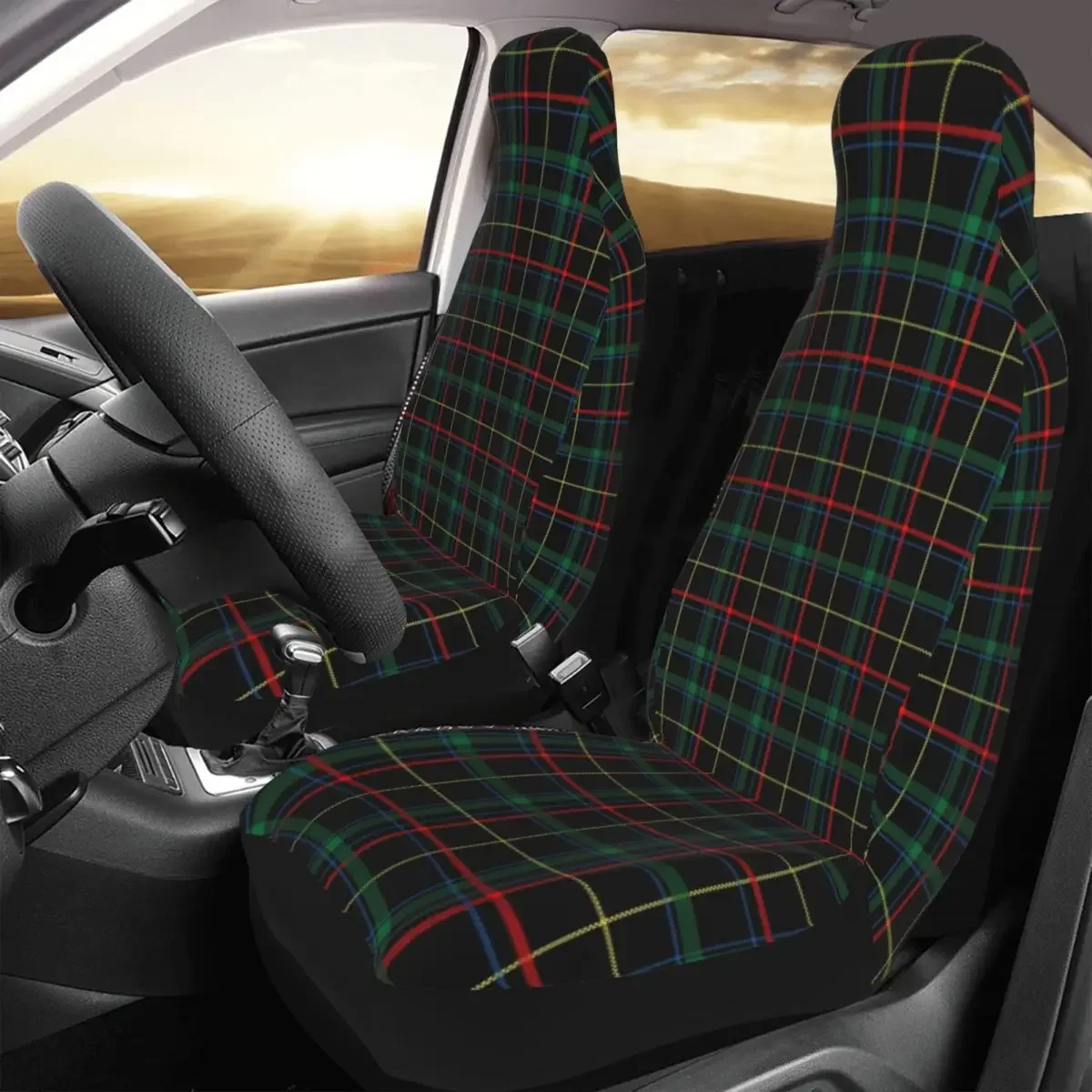 Fashion Tartan Plaid Front Auto Seat Cover for Women 3D Print Gingham Car Seat Covers Fit Any Truck Van RV SUV 2 PC