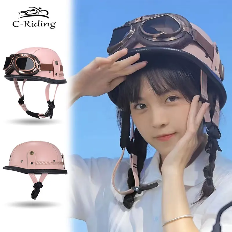 Motorbike Helmets Casco Moto Helmet Half Face Vintage Retro German Scooter Motorcycle Helmet Dot Approved Motorcycle Accessories