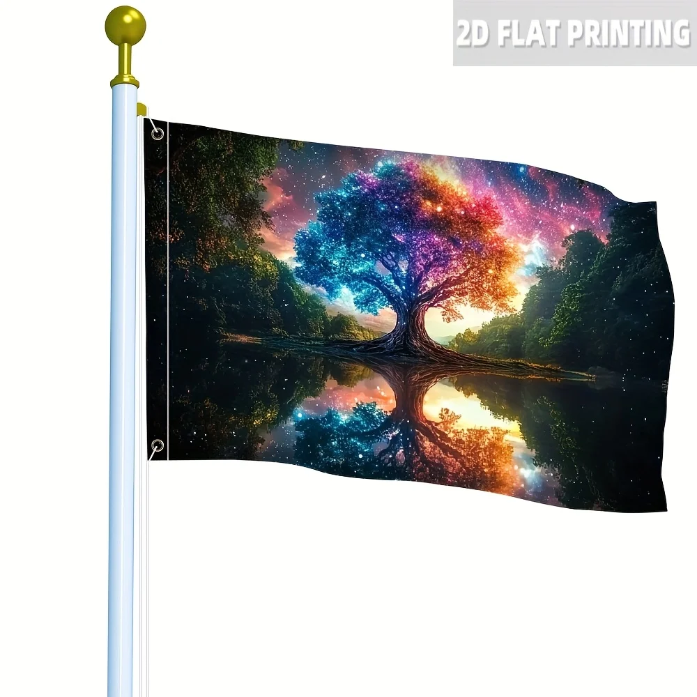 Cosmic Tree of Life Flag Vibrant Polyester Outdoor Garden Banner 3x5 Ft And 4x6FT