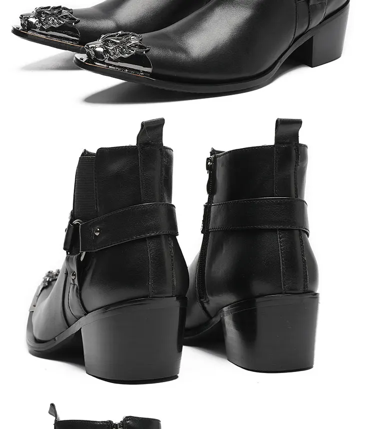 Frühlings-Herrenstiefel, rote Lederstiefel mit Nietenspitze, Modell, sozialer Kontakt, Erhöhung der Show, hochhackige Herrenstiefel aus Lackleder – Detail 23