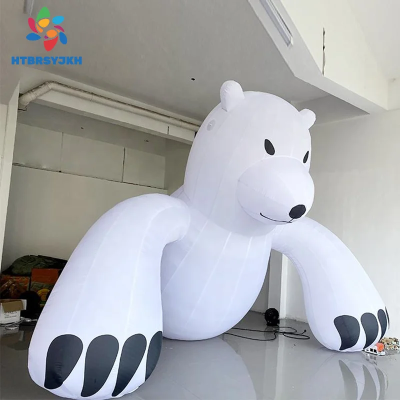 Inflatable cartoon polar bear model for ice world lighting, atrium with ice theme, park advertising props