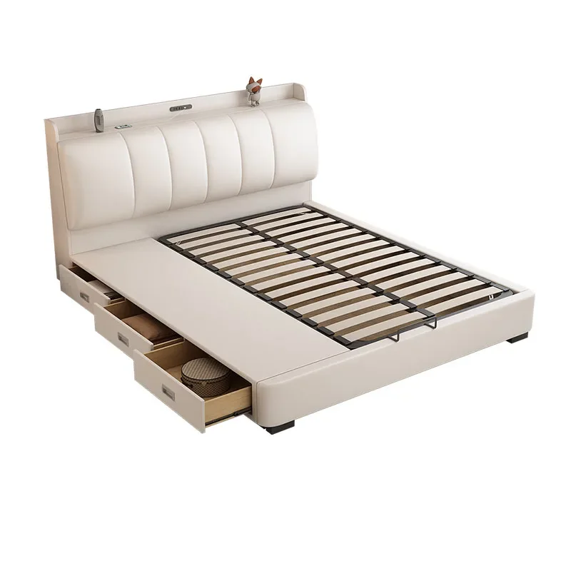 Luxury Royal Double Bed Modern Whitr Wood King Size Frame Double Bed Headboard Sleeping Letti Matrimoniali Furniture For Bedroom