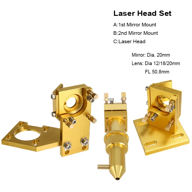 

DIY CO2 Laser Head Integrative Mount Set 20mm Mirror 12/18/20mm Focus Lens 2030 4060 K40 Laser Engraving Cutting Engraver Cutter